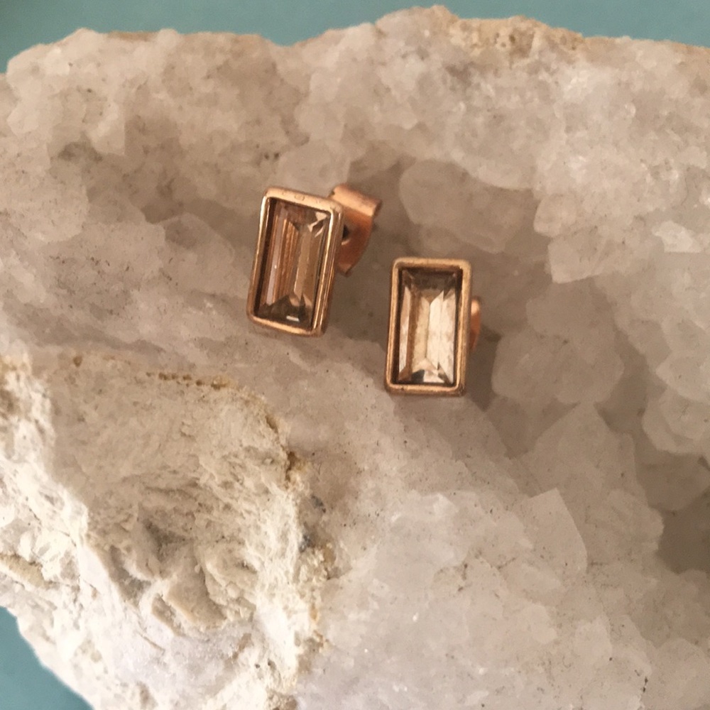 Valentines Rose Gold Baguette Earrings
